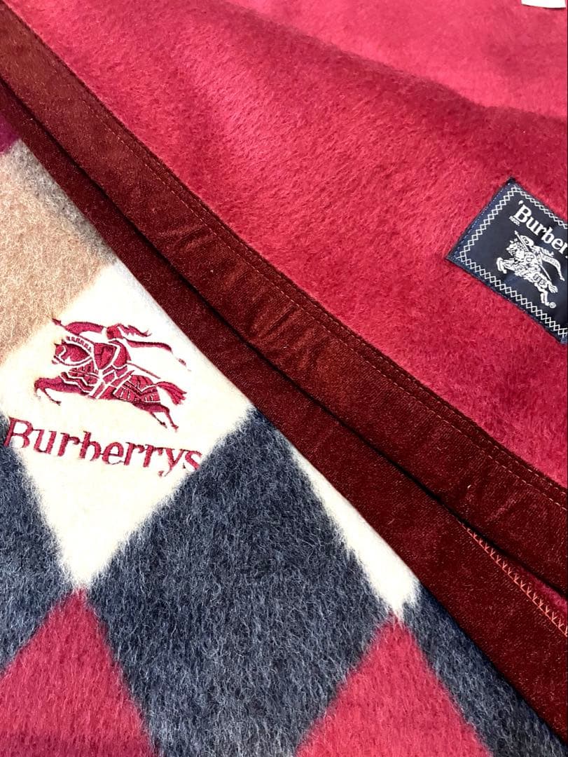 ⭐️未使用　Burberrys アーガイル柄　純毛毛布　ラム混　西川産業　ボルドー