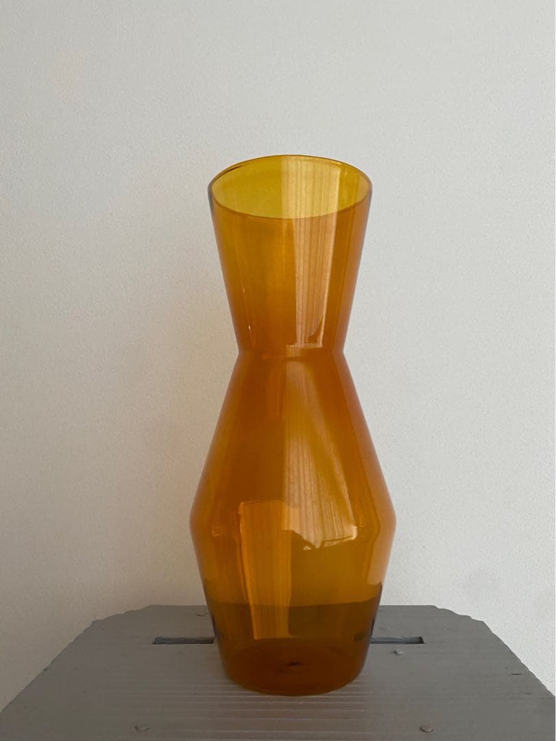 ビンテージ 花瓶 琥珀色 ガラス レトロ フラワーベース 球根 希少 美品