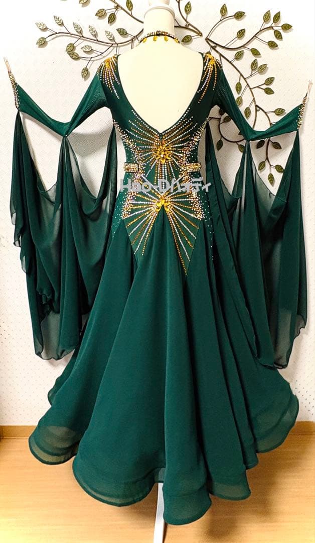 新品★ダンスドレス★スタンダード★社交ダンス★競技会★パーティー★ダークグリーン