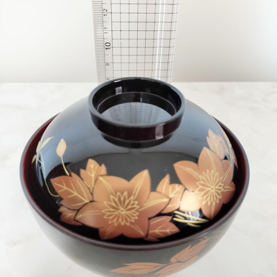鉄線蒔絵 ふた付き吸物椀 4客セット 漆器 お盆付き お椀
