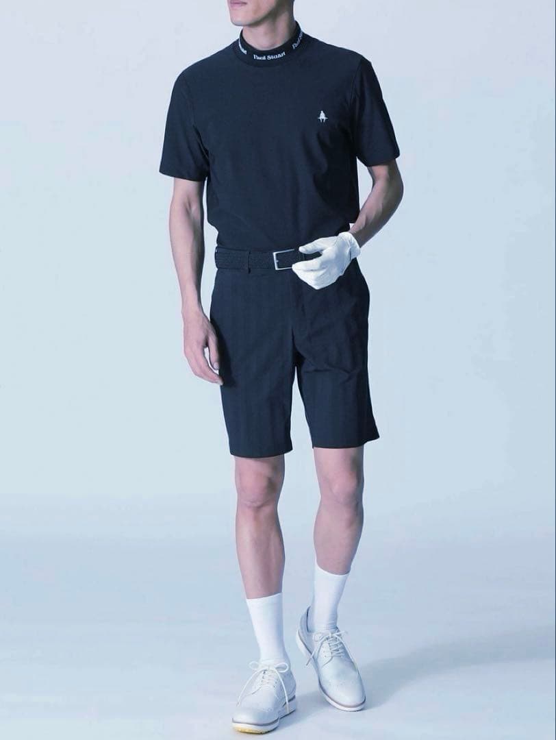 新品★Paul Stuart ゴルフ　モックネック半袖Tシャツ ネイビー　L