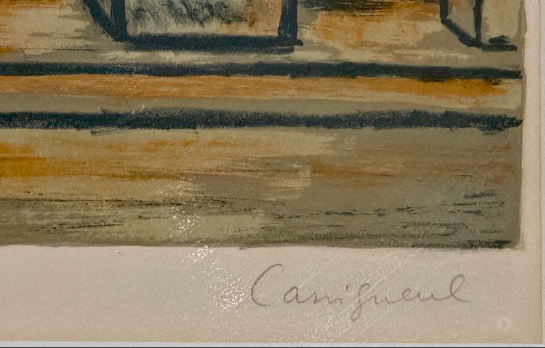 ジャン・ピエール・カシニョール 「欄干」版画 額装 女性像 フランス #267