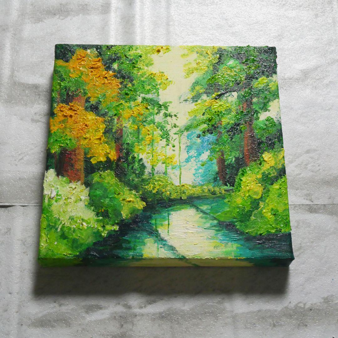 油絵 油彩 油彩画 絵画 絵 アートパネル【森の湖】