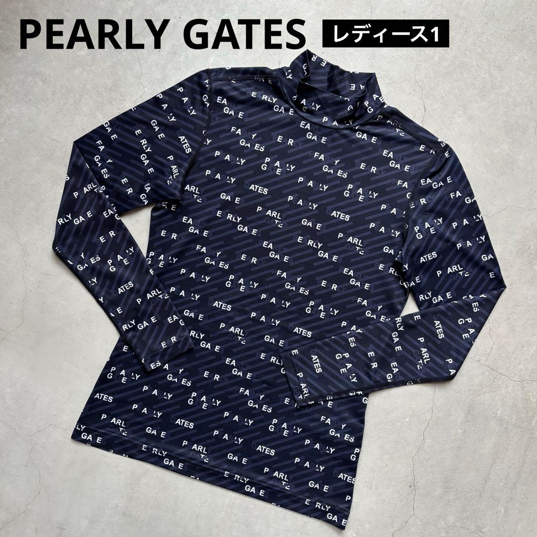PEARLY GATES ATHL 長袖インナーモックネックシャツ ロゴ 総柄