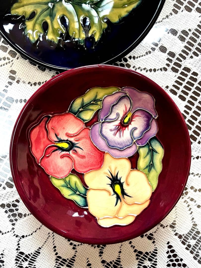 ★MOORCROFT★ ムーアクロフト イギリス手描き花柄小皿3枚 S189