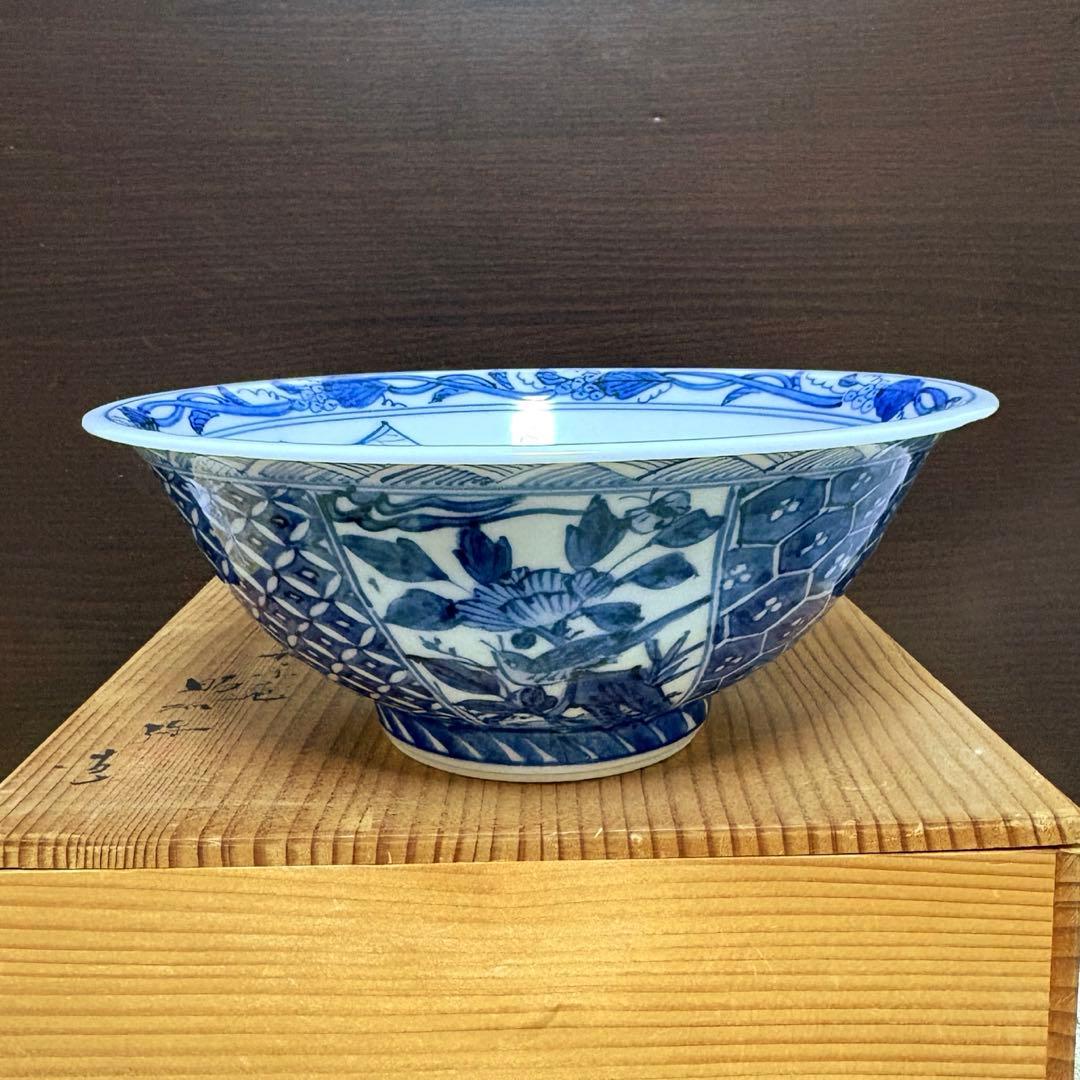 未使用保管✨京焼 清水焼 高野 昭阿弥 青華祥瑞 7号 菓子鉢 箱入✨鉢 中鉢
