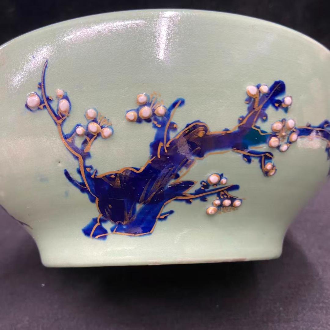 色絵青磁中鉢 明治時代後期　在銘明治年制　蘭　アンティーク