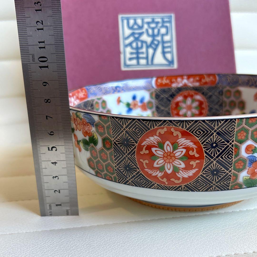 三洋陶器　龍峰窯　染錦亀甲花紋　大鉢　菓子鉢　古伊万里　赤絵　盛鉢　煮物鉢　色絵