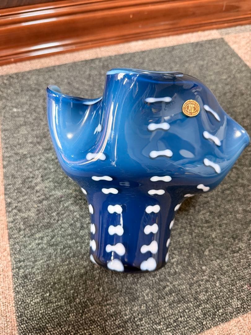 Glass Flower Vase ガラス花瓶 ブルー系 アートガラス 希少