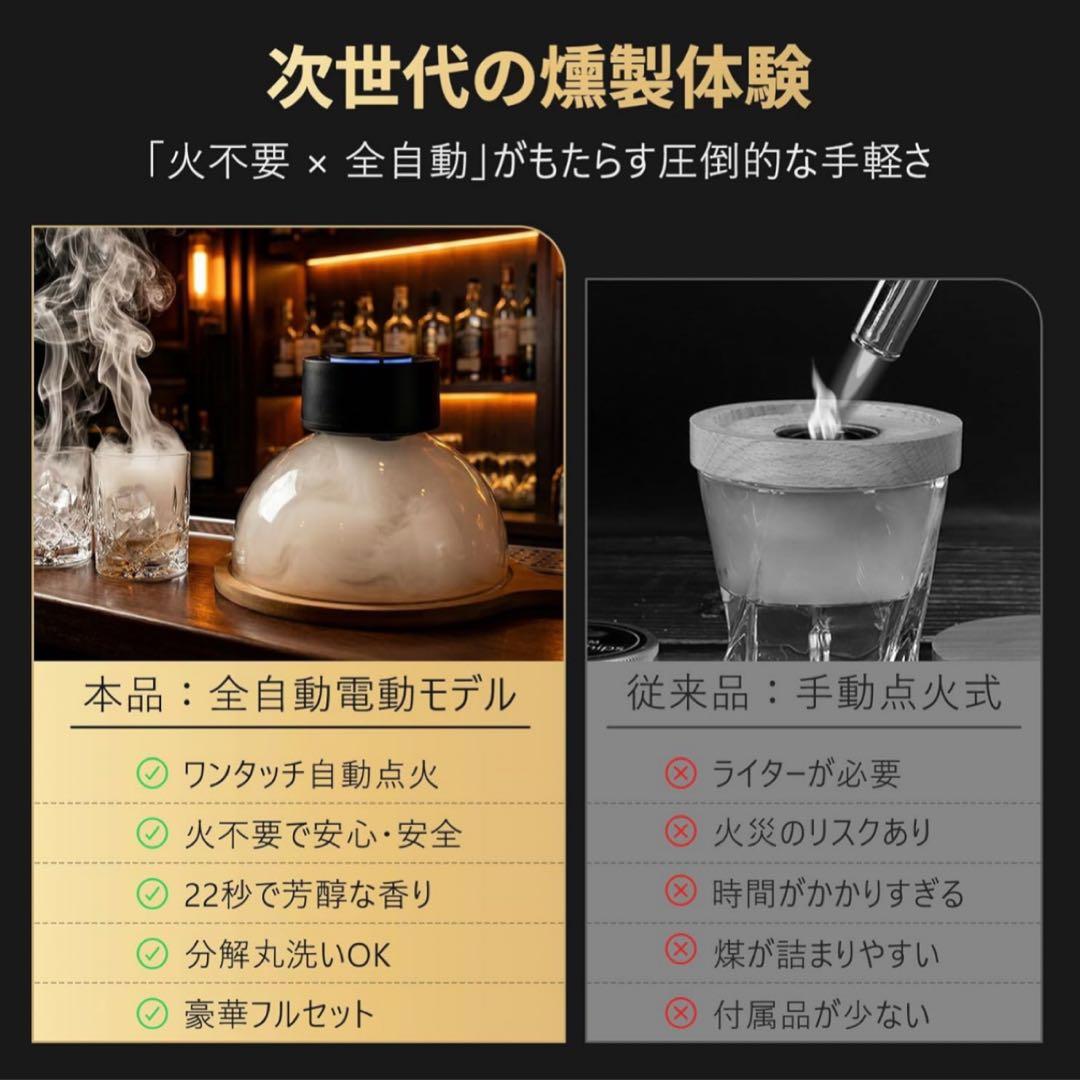 電動燻煙器 スモーカー ワンタッチ燻製 火不要 USB Type-C充電式