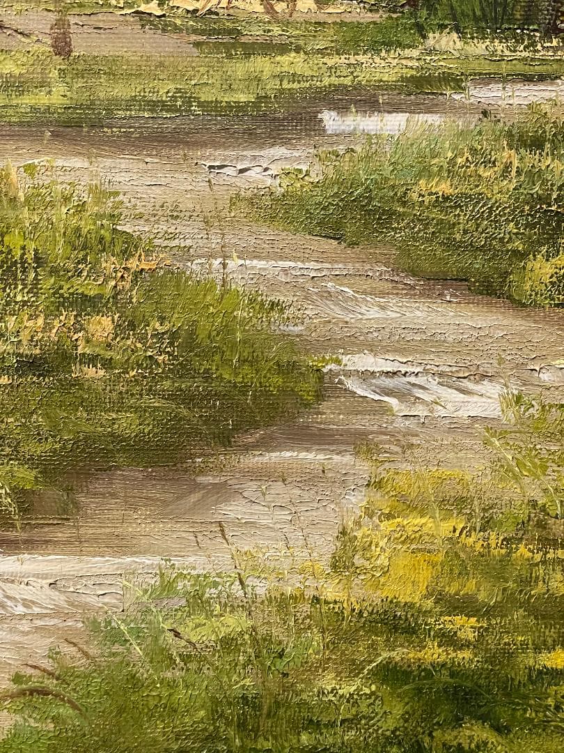 「真作」松本弘「合掌造りの里」風景画　油彩画　額装　サイン有り　F8号
