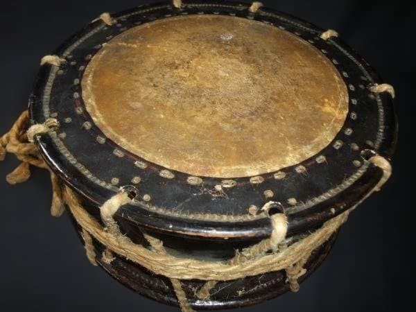 古 和太鼓 金蒔絵 鶴 老松 台 バチ 時代物 古民具