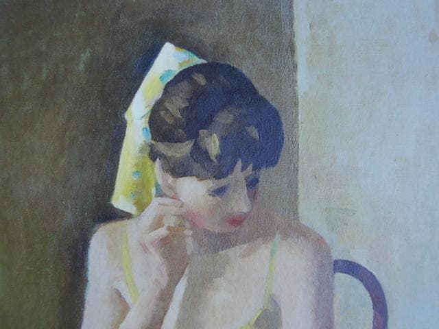 前田 利昌「肘をつく女」、希少画集より、状態良好、新品高級額装付