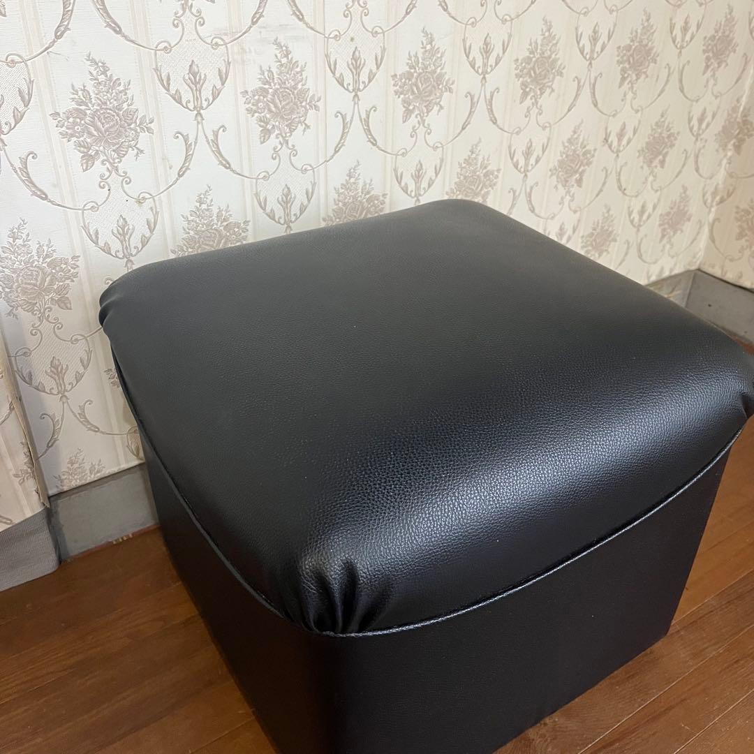 【中古品】レザー 角 スツール 椅子 四角形 オットマン 1人掛け 黒色 応接