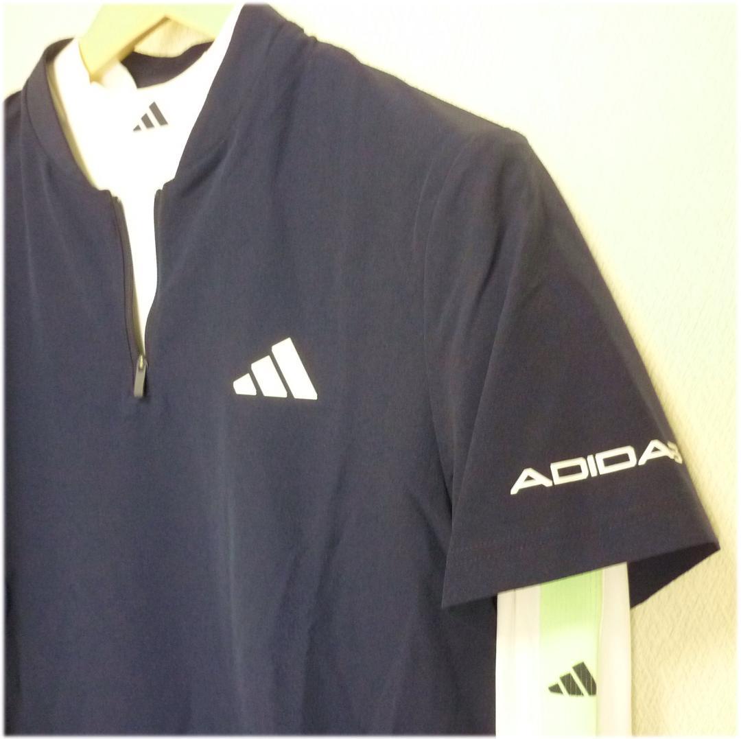 新品(メンズL)アディダスゴルフ 紺×白BOSグラフィックレイヤードセットシャツ