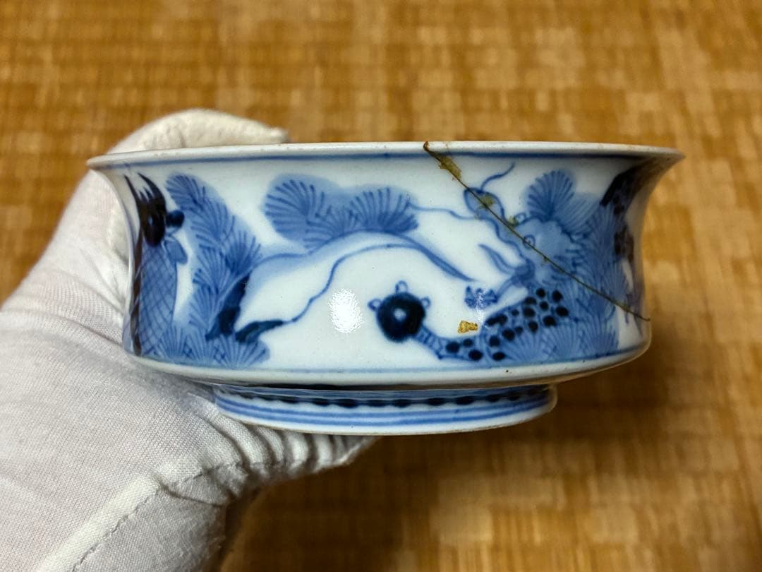古伊万里 染付 魚紋 小鉢 盛皿 時代物 大明嘉慶年製 直しあり 中国 唐物