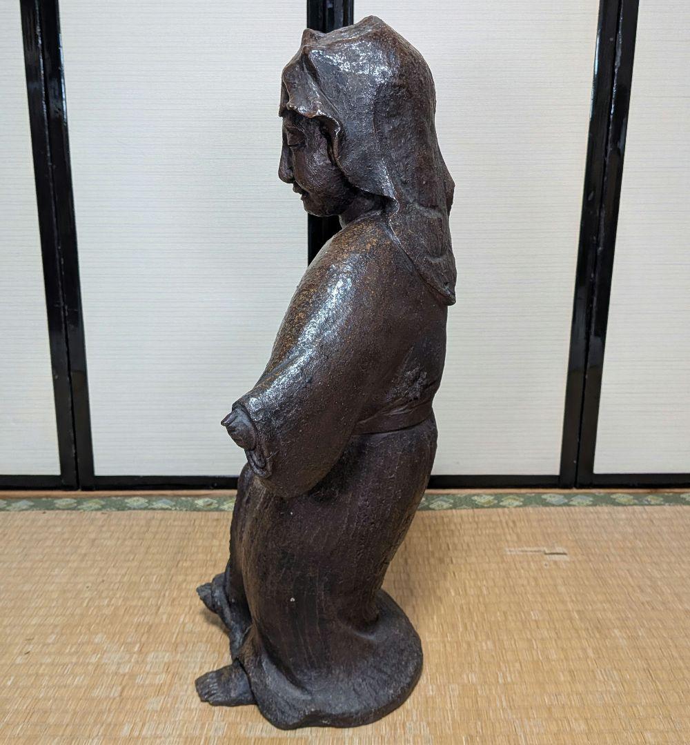 明治～昭和初期 一木作 備前焼 踊る娘像 扇子 陶像 百姓 農家 舞妓 舞姫
