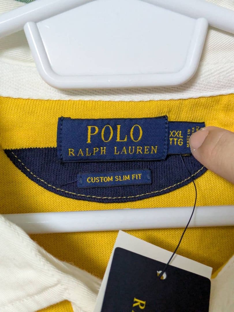 美品 ポロラルフローレン ラガーシャツ 太ボーダー イエロー ネイビー 2XL