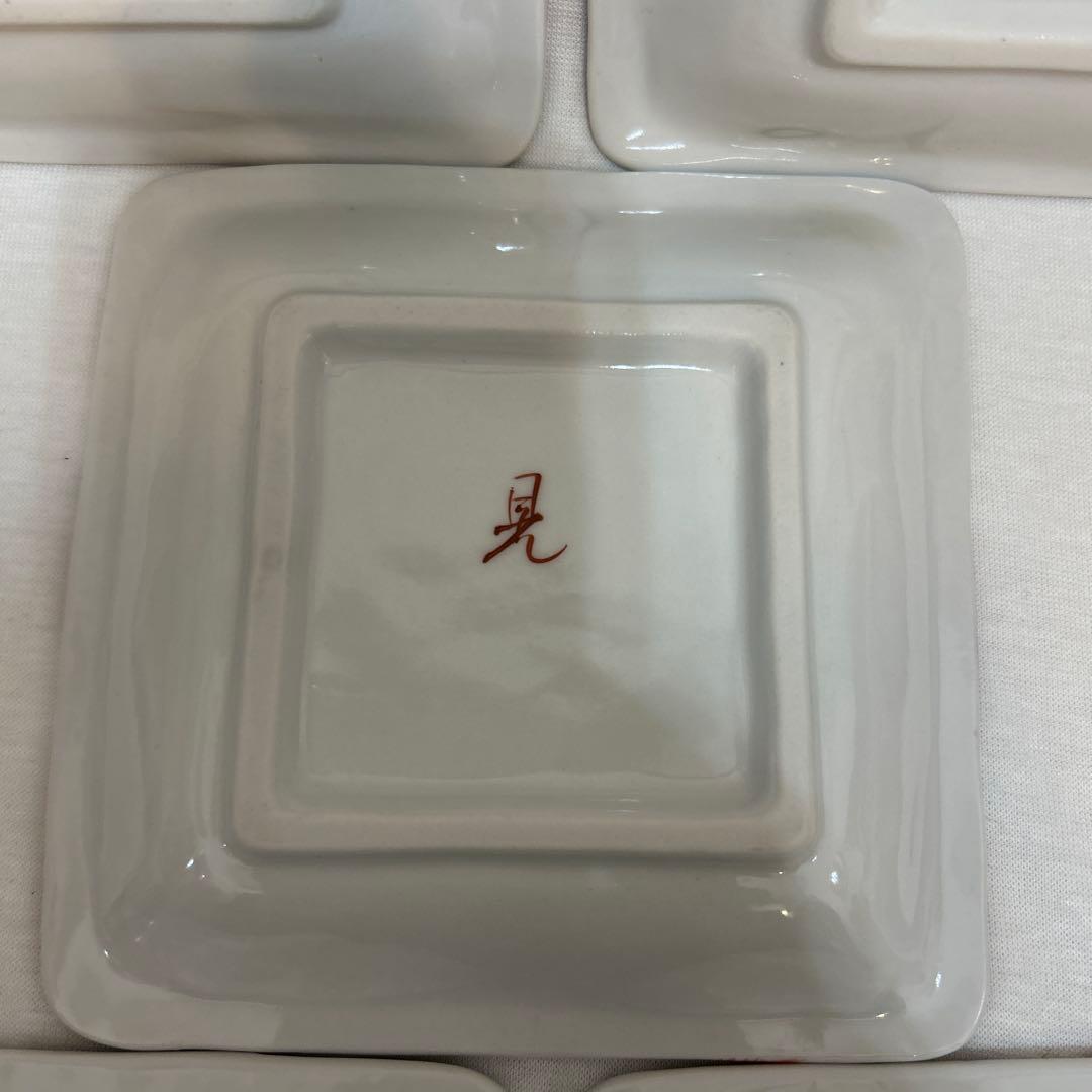 色絵間道文　角皿　5枚組　魯山人写し　山田晃