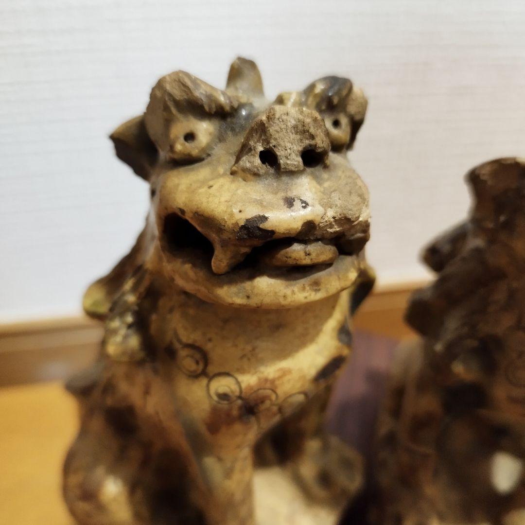 瀬戸のこま犬　陶器製狛犬　一対　江戸期　加藤春岱の作　傷ありますが珍品？！