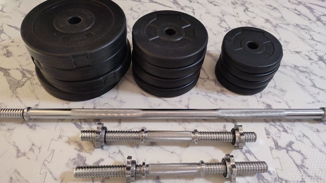 引取限定 バーベル ダンベル シャフトセット ウェイト合計35kg シャフト3本