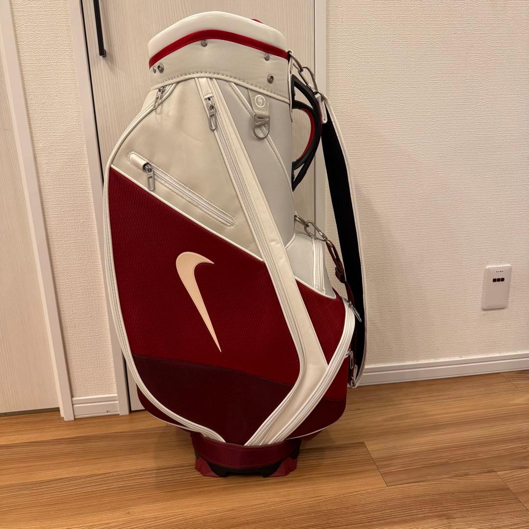 中古美品NIKE ナイキ ゴルフ キャディバッグ BG0371 ホワイト/レッド