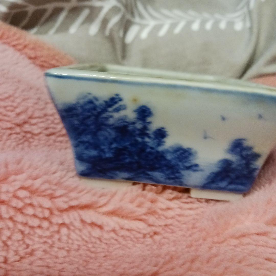 値下げ小品盆栽鉢寿悦山水画長方鉢