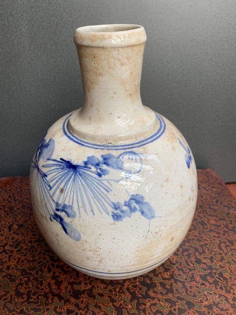 希少品　古相馬 徳利 花鳥染付　民芸壺時代物鉄釉生活雑器花器