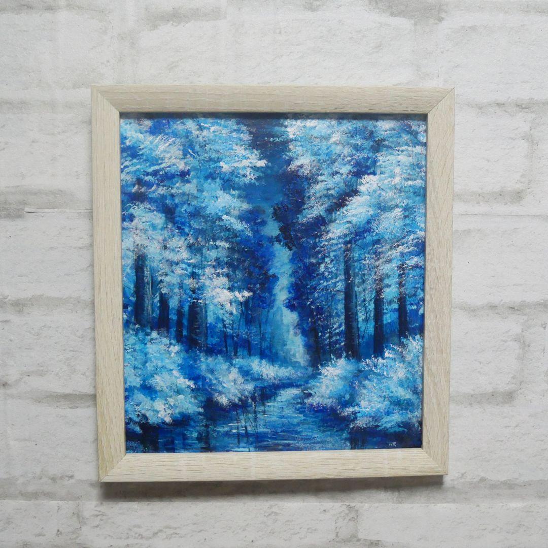 油絵 油彩 油彩画 絵 絵画【冬の森の川】