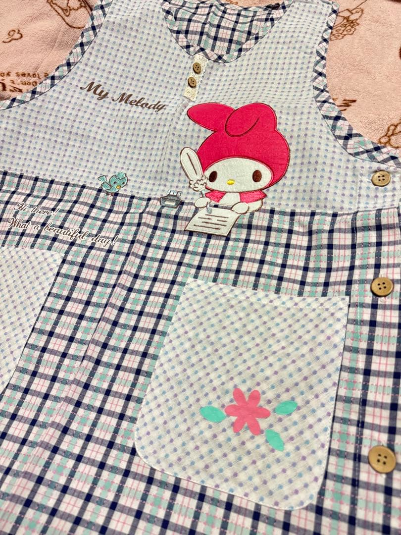My Melody チェック柄エプロン　マイメロ　エプロン　ネイビー　サンリオ