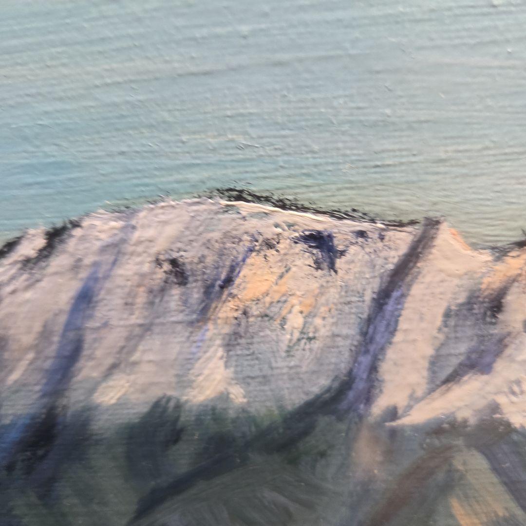 【美品】 10号サイズ 肉筆油彩風景画 銀飾額縁フレームつき「御嶽山初雪の情景」