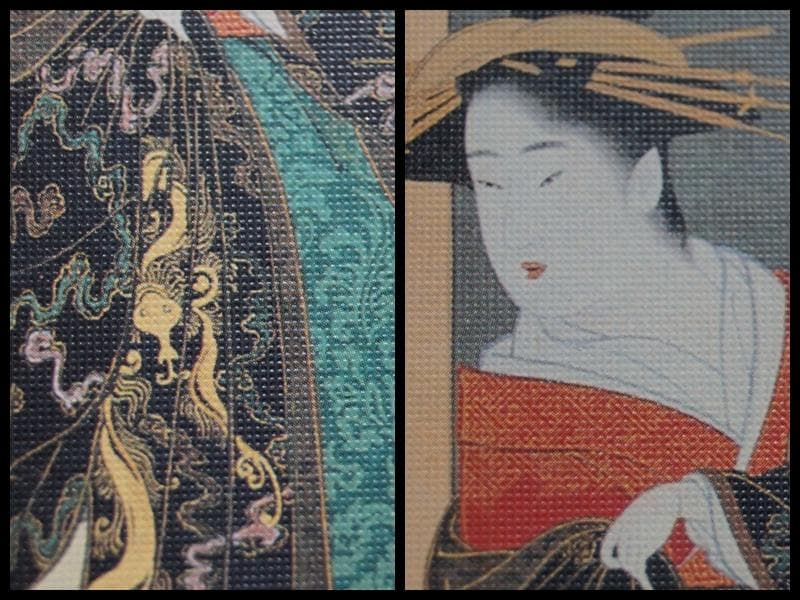 木製額装 版画 勝川画 『美人和歌』模写 ★時代物★5D0330