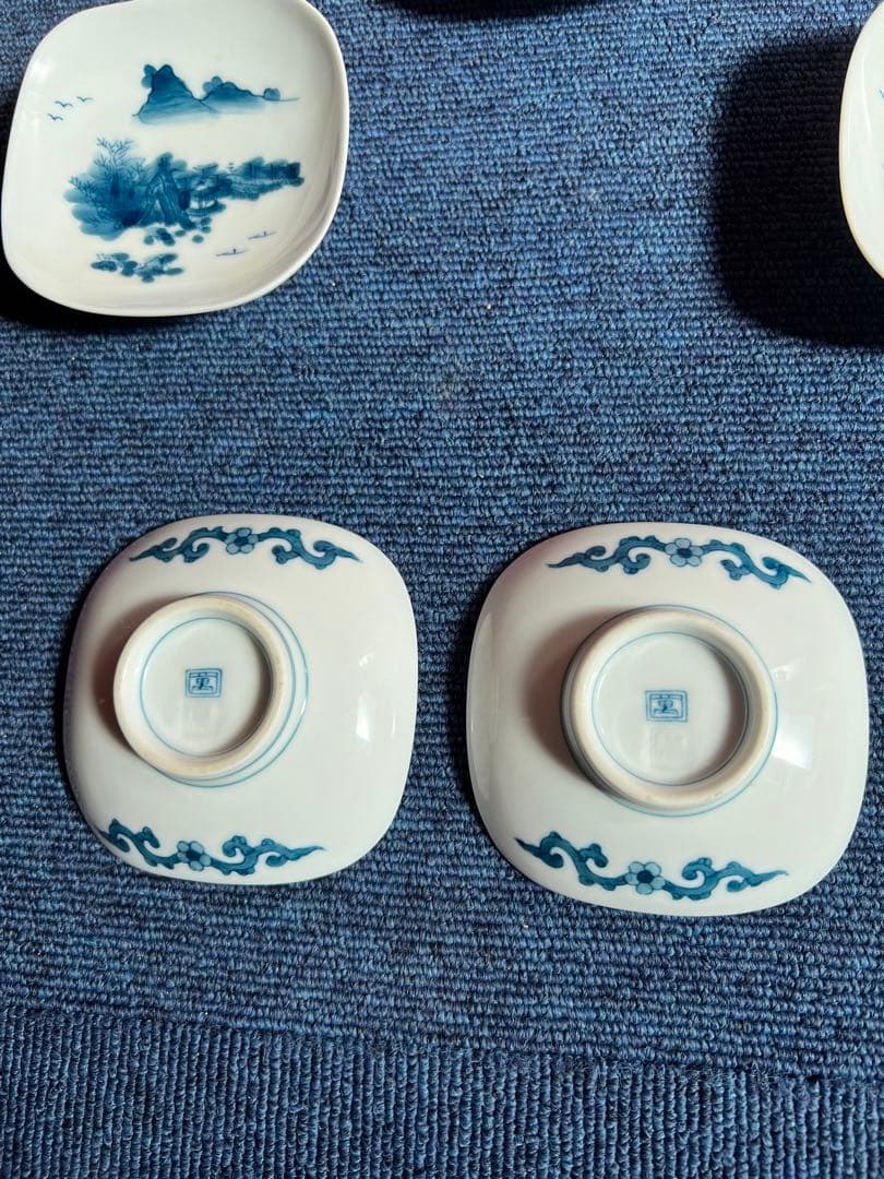 1023 有田焼　畑萬陶苑　染付山水　小皿　5客　未使用