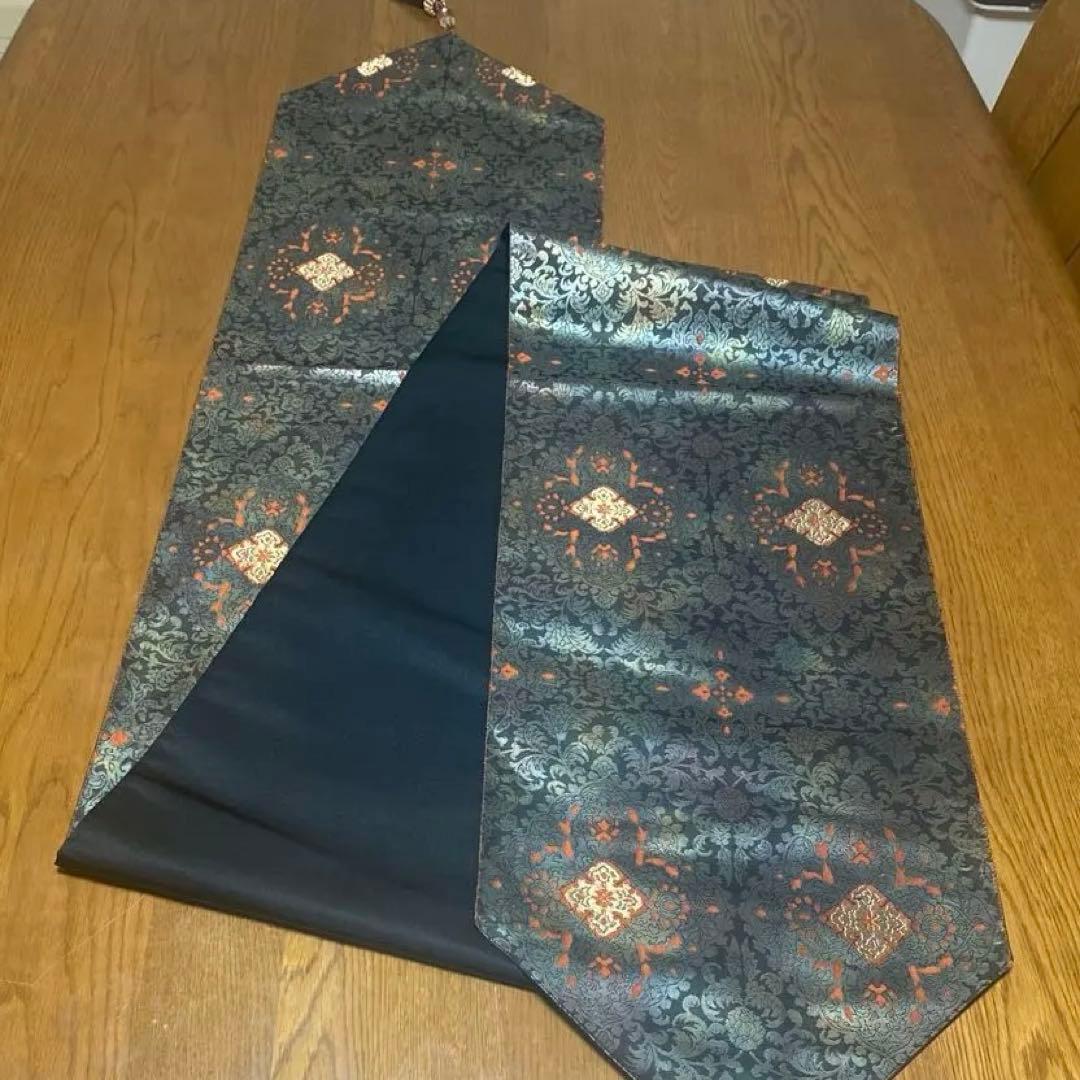 table runner 「花更紗」帯リメイク　正絹　西陣織　長尺