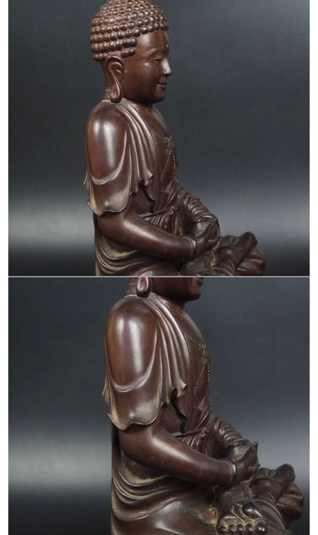 送料無料　時代物　唐木/紅木/黄楊/拓殖彫刻大日如来坐像台付高さ35ｃｍ中国古玩
