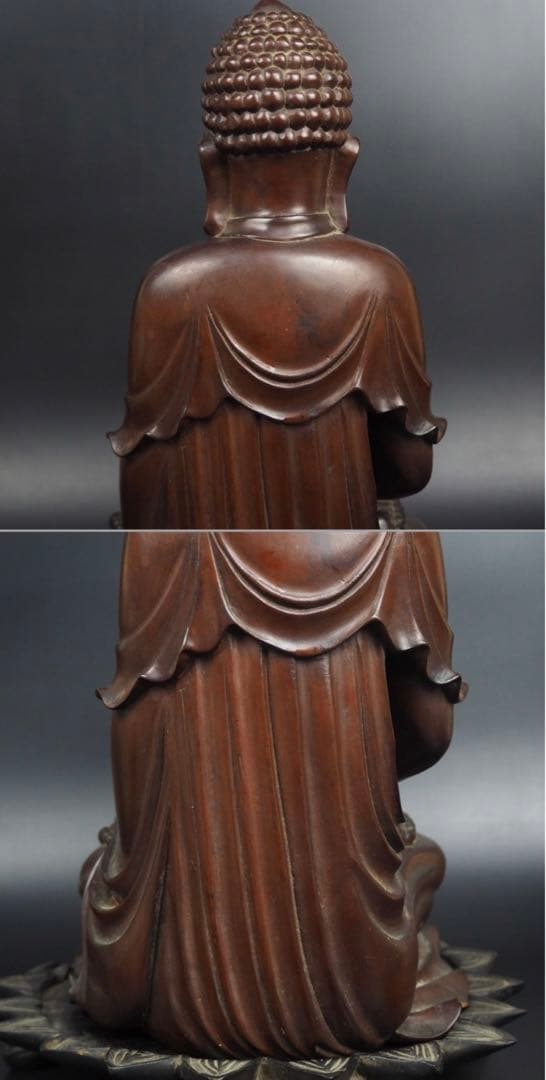 送料無料　時代物　唐木/紅木/黄楊/拓殖彫刻大日如来坐像台付高さ35ｃｍ中国古玩