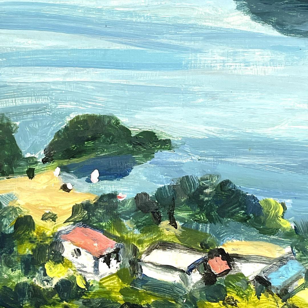 真作保証 鹿毛正三『夏の洞爺湖』油絵 油彩画 1989年 直筆サイン入り 額装
