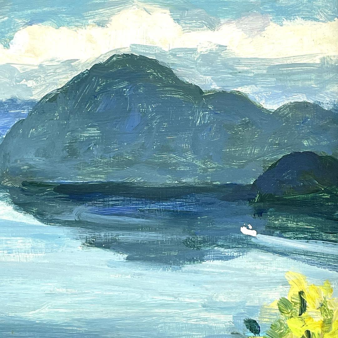 真作保証 鹿毛正三『夏の洞爺湖』油絵 油彩画 1989年 直筆サイン入り 額装