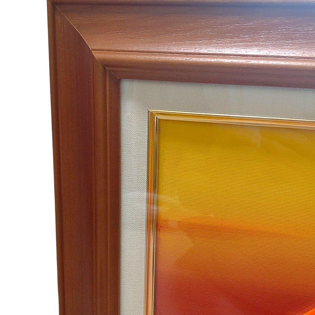 百瀬善明作 立体画 盛り絵 赤富士額装 54.5cm×45.2cm