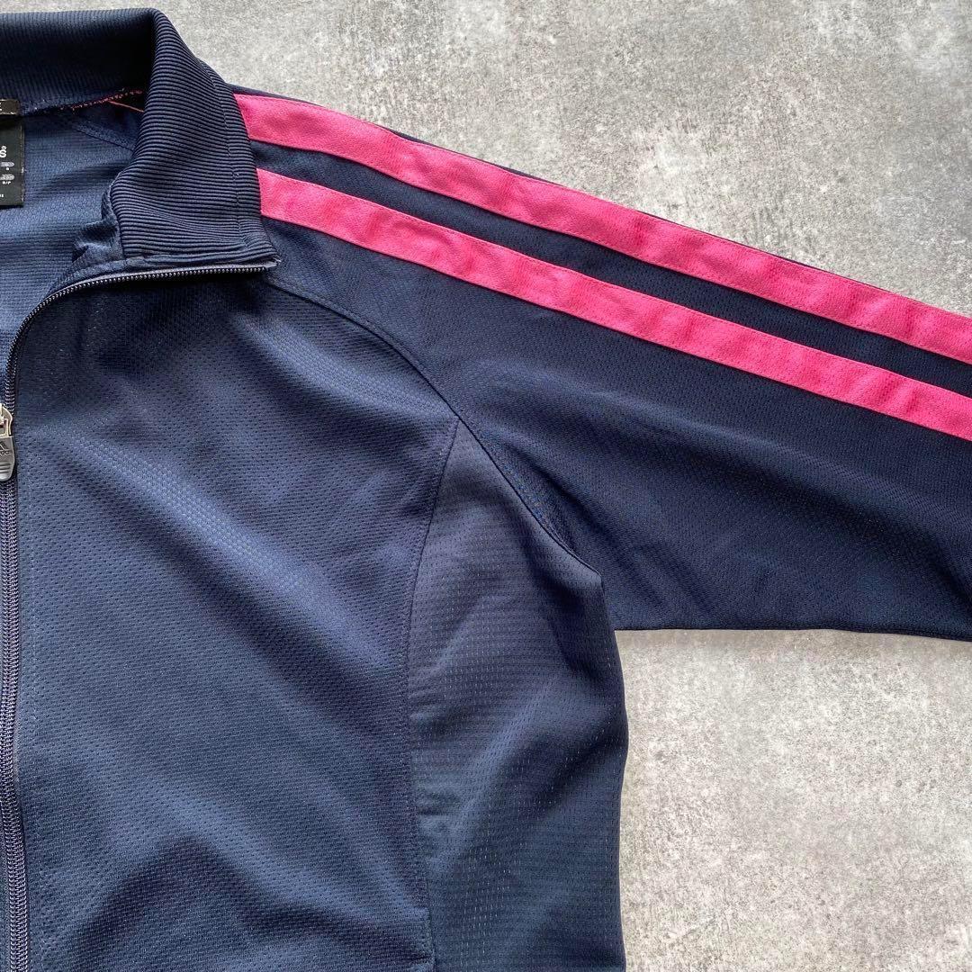 00's adidas セットアップジャージ【M】トラックジャケット　紺　ピンク