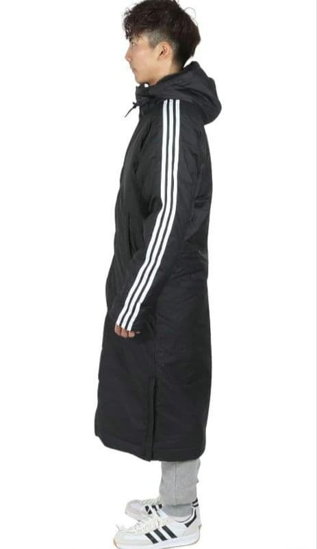 【美品】adidas ベンチコート ロング　裏ボア 大きいサイズ 2XL 黒