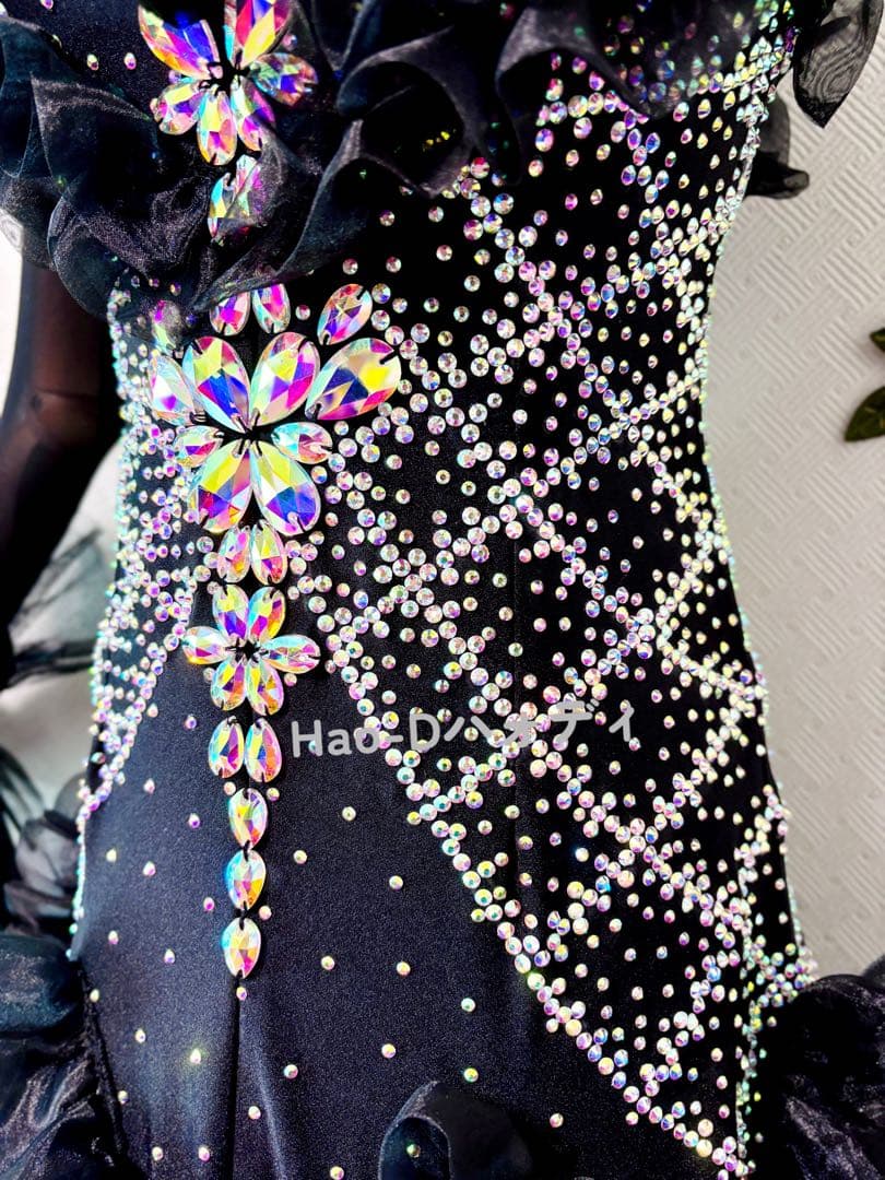 新品★ダンスドレス★スタンダード★社交ダンス★競技会★パーティー★黒フリル
