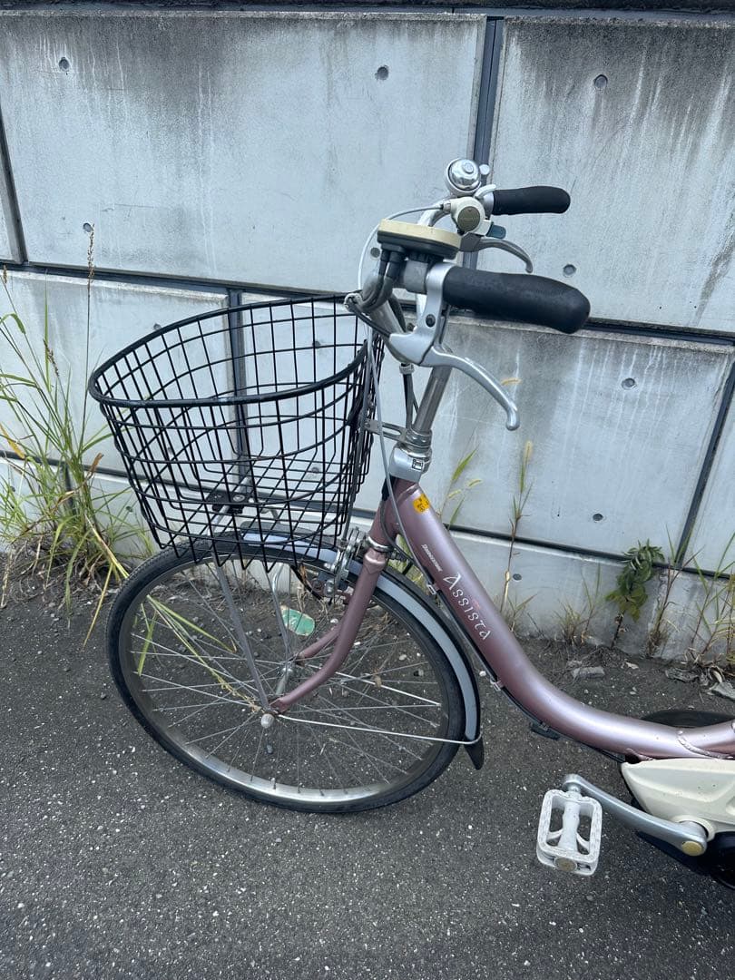 電動アシスト自転車 ピンク 前面バスケット付き