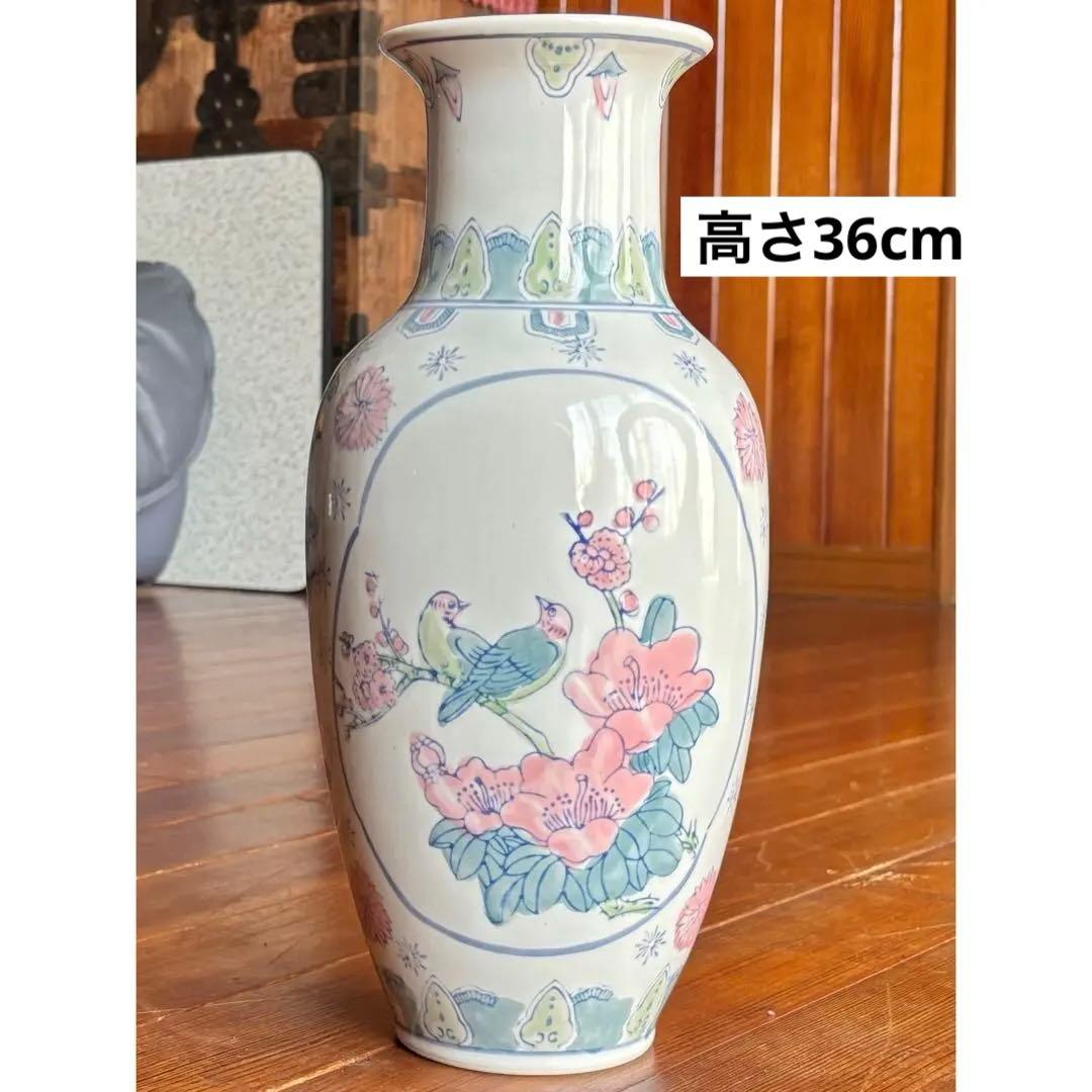 中国花瓶景徳鎮 青花磁 花鳥紋賞瓶 工芸品 古美術品中国磁器花瓶　花瓶　大型
