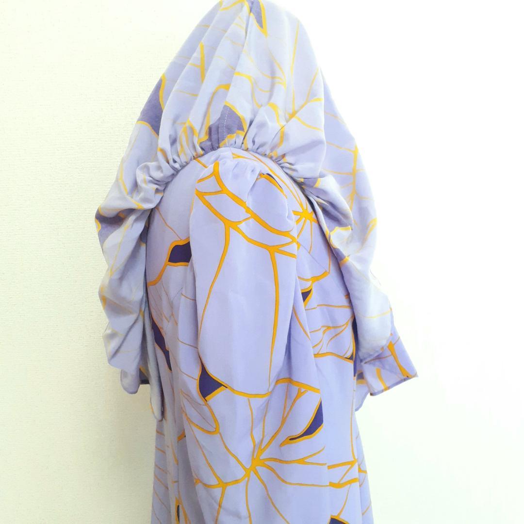 美品◎メネフネプランテーション フラダンス用ドレス パープル系 紫系 リーフ柄
