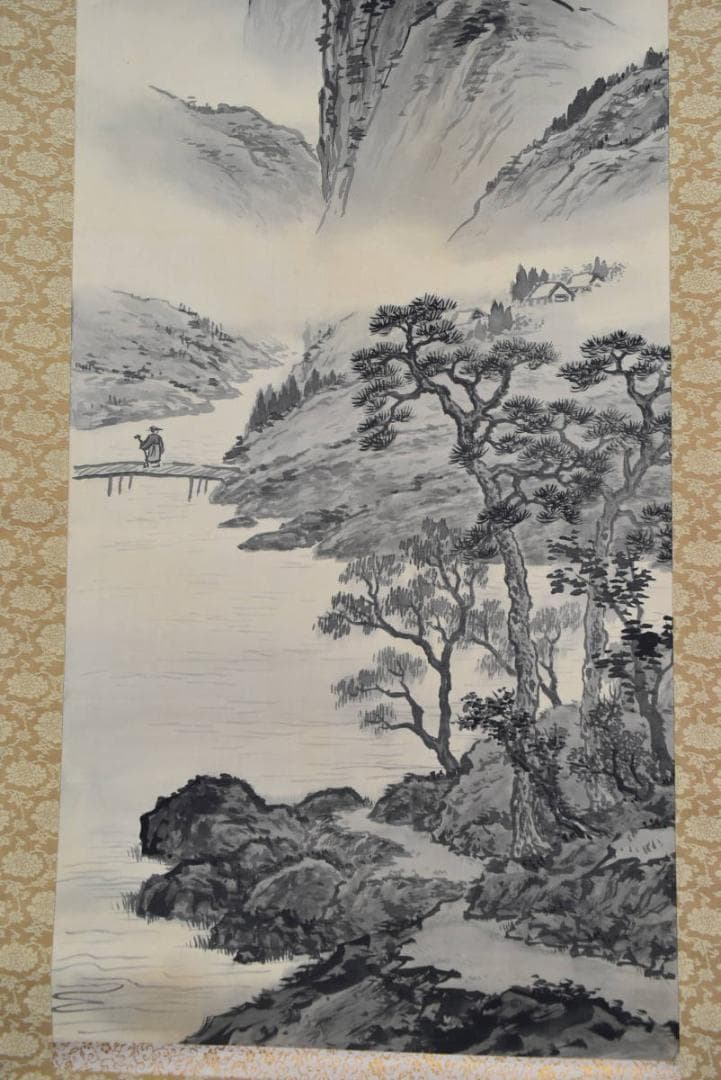 【真作】木村崋邦/山水人物図/掛軸/名家伝来/AA-862