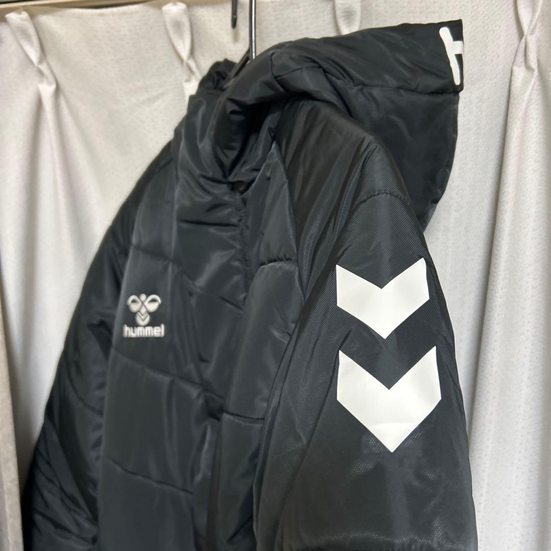 hummel フード付きブラックベンチコート