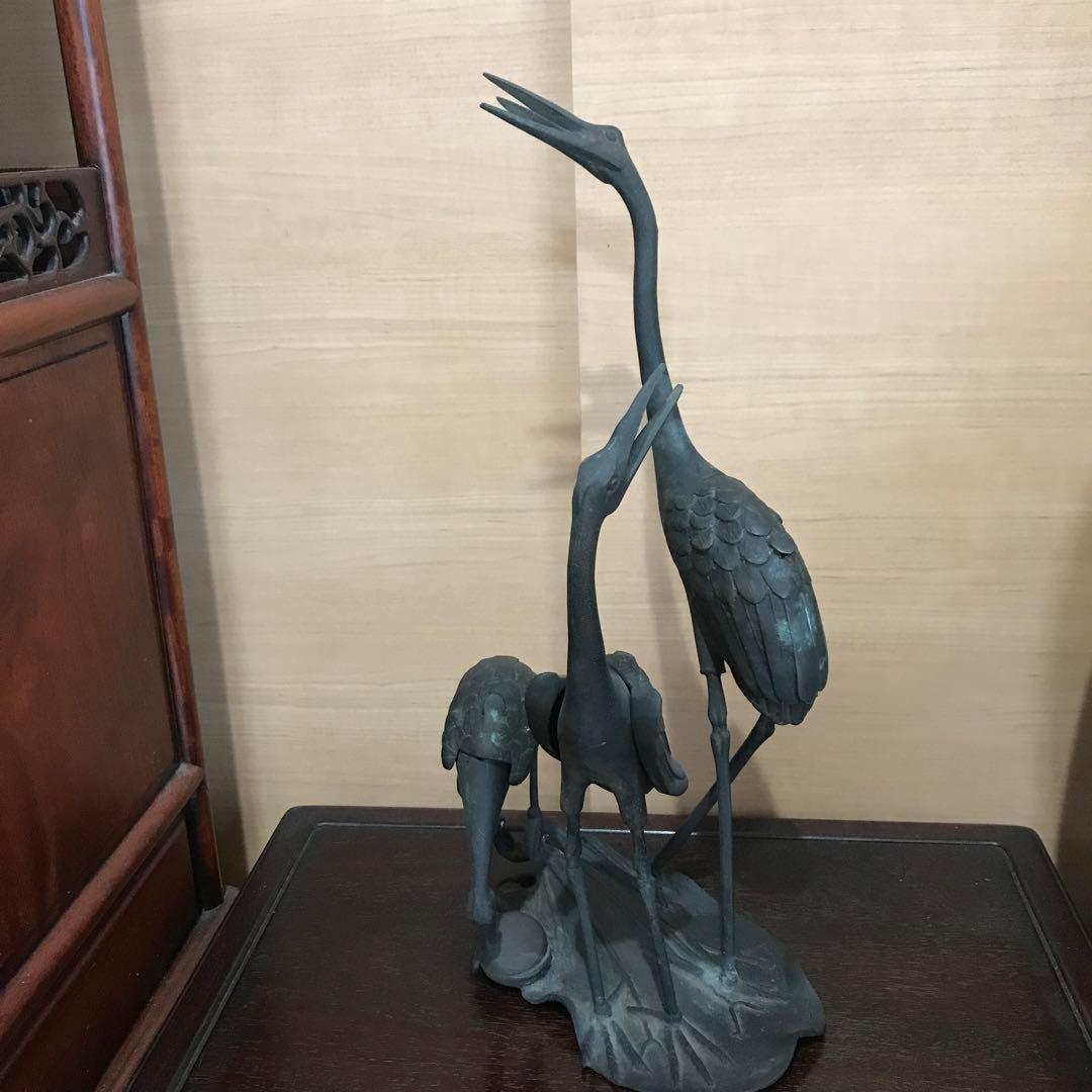希少品　香炉　古美術　骨董品　古銅鶴香炉　蓮に鶴　置物