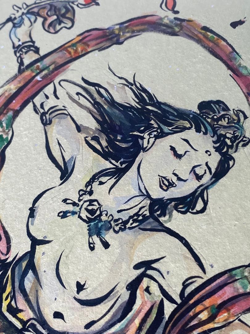 2882❣️近藤　大理　　絵画　　飛天・笛を取了花童子