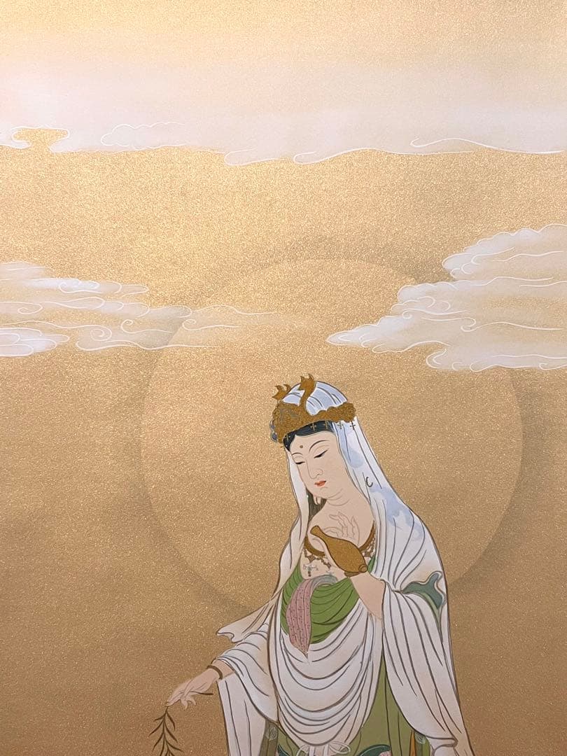 田中浩伸 掛軸 掛け軸「雲上観音」仏画仏教美術 白衣観音 茶掛 日本画 肉筆